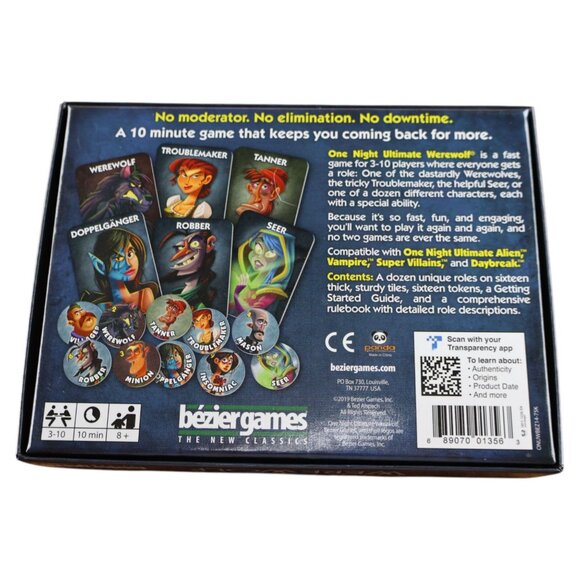One Night Ultimate Werewolf Party Card Game (2019 Bézier Games) Complete - Picture 6 of 7